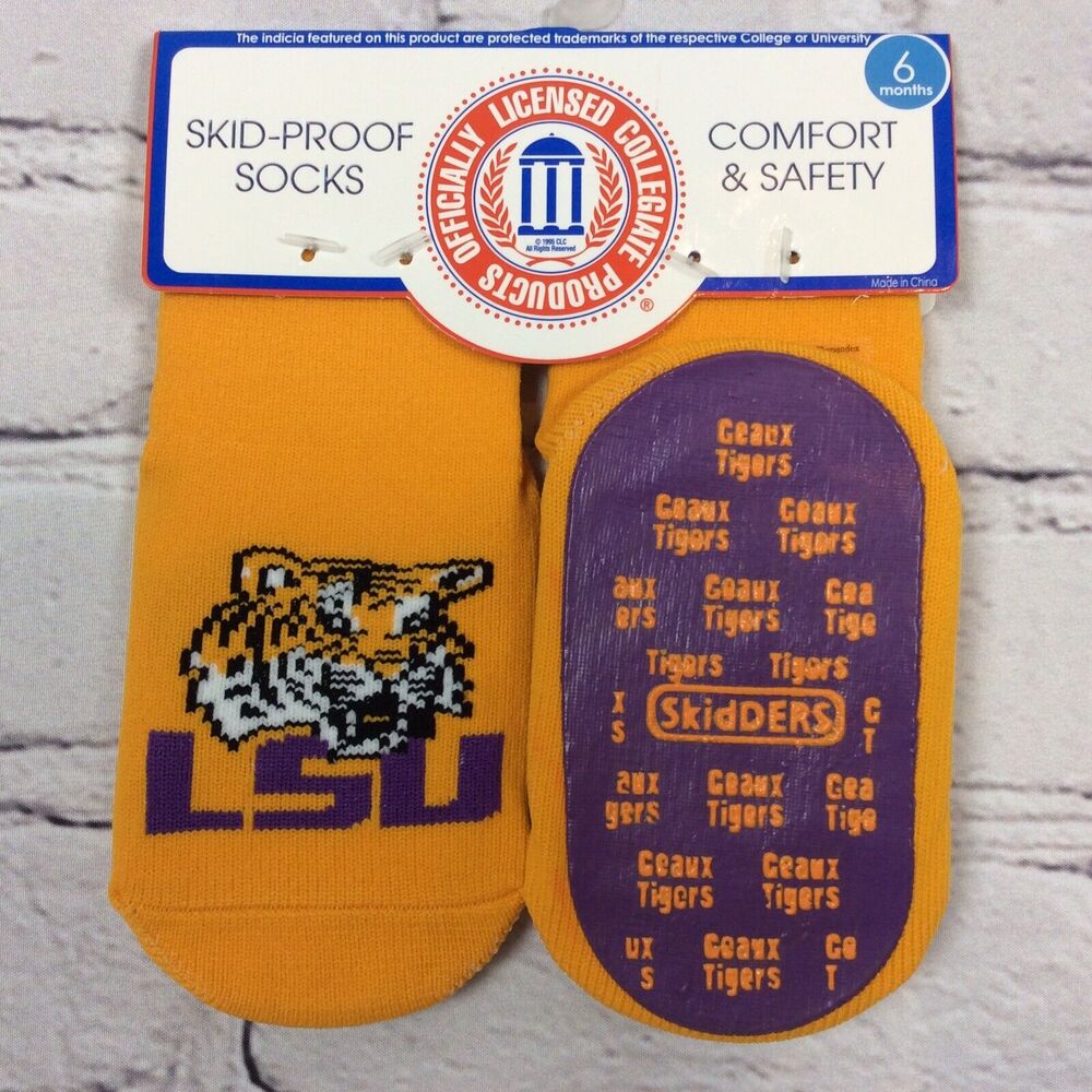 Skidders Louisiana State University Skid Proof Socks w/ Grippers Size 6 Months